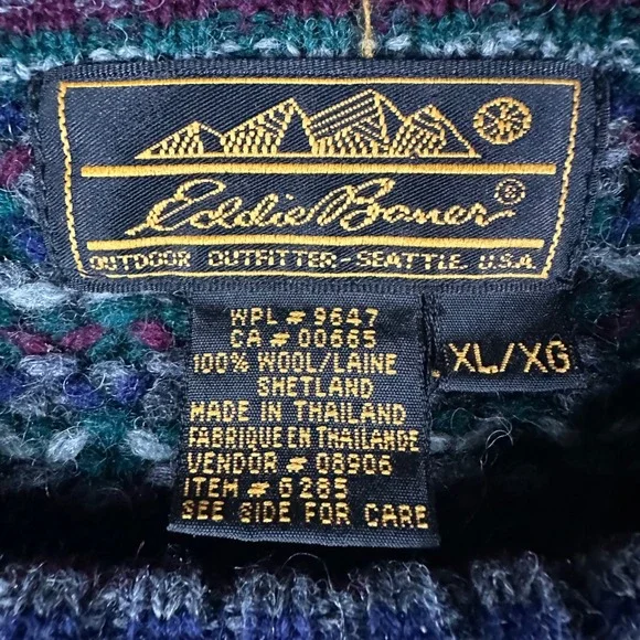 Vtg Eddie Bauer Mens XL 100% Wool Chunk Knit Sweater Green Burgundy Crew Neck - Picture 6 of 14